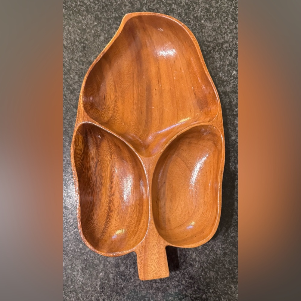 MCM Vintage Monkey Pod Wood Leaf Tray Made In The Philippines